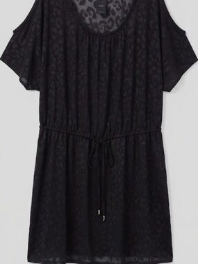 Catalina sheer leopard print Black Cold-Shoulder cover up